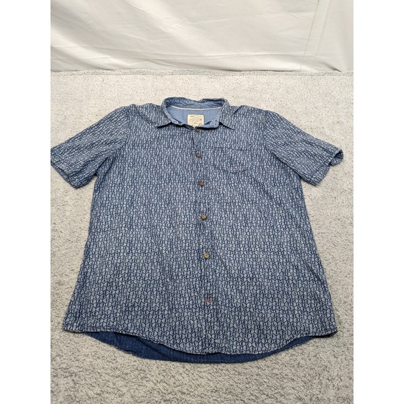 Fat Face Hawaiian Shirt Blue Geometric Short Sleeve Button UK British Mens XLT - Picture 1 of 15